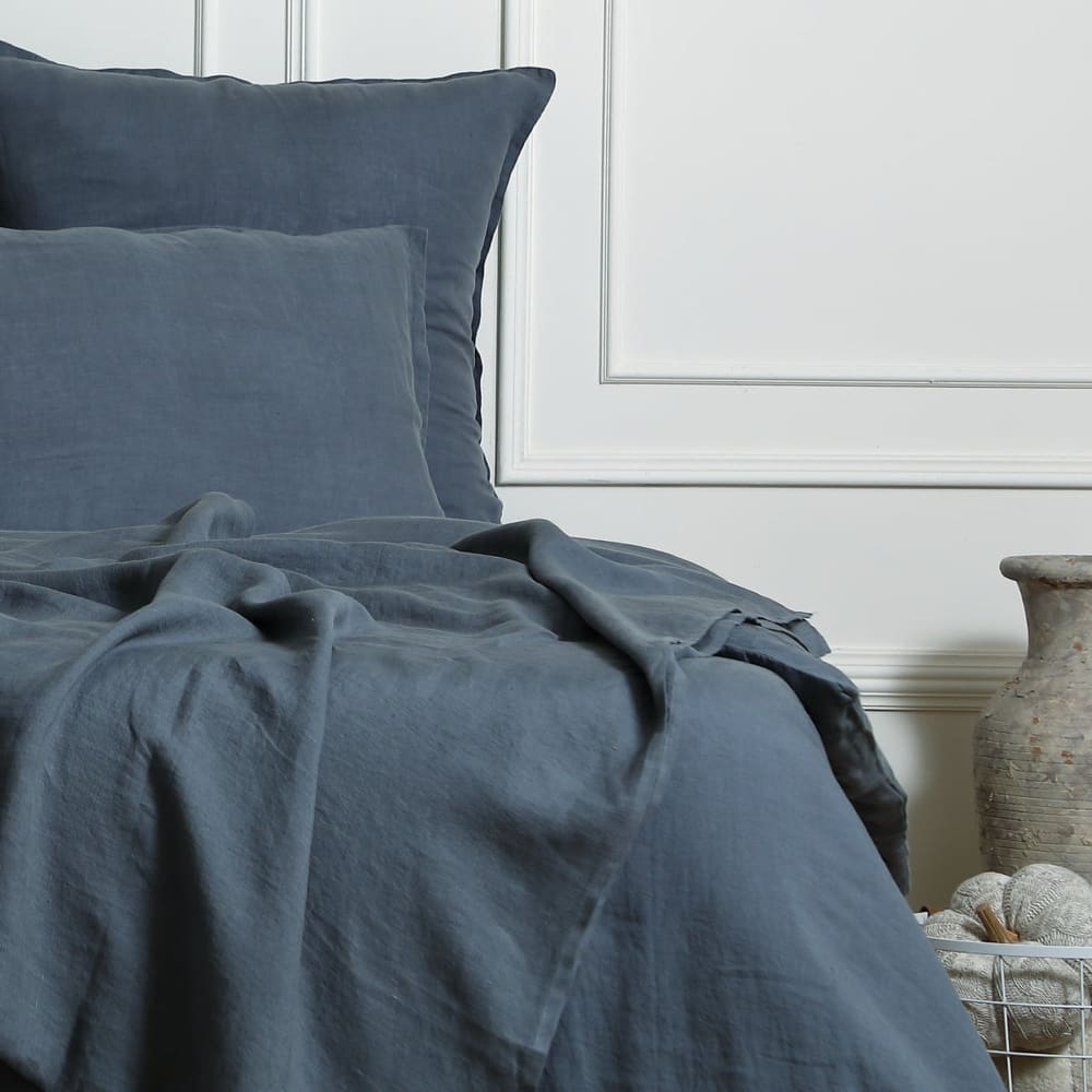 Taie d'oreiller (x2) lin lavé bleu orage 65x65