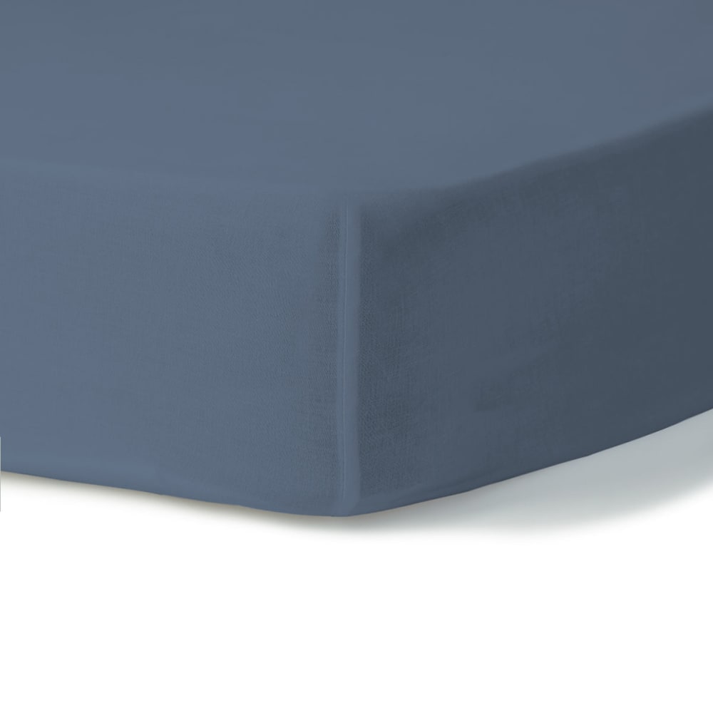 Drap housse percale de coton denim 160x200x30