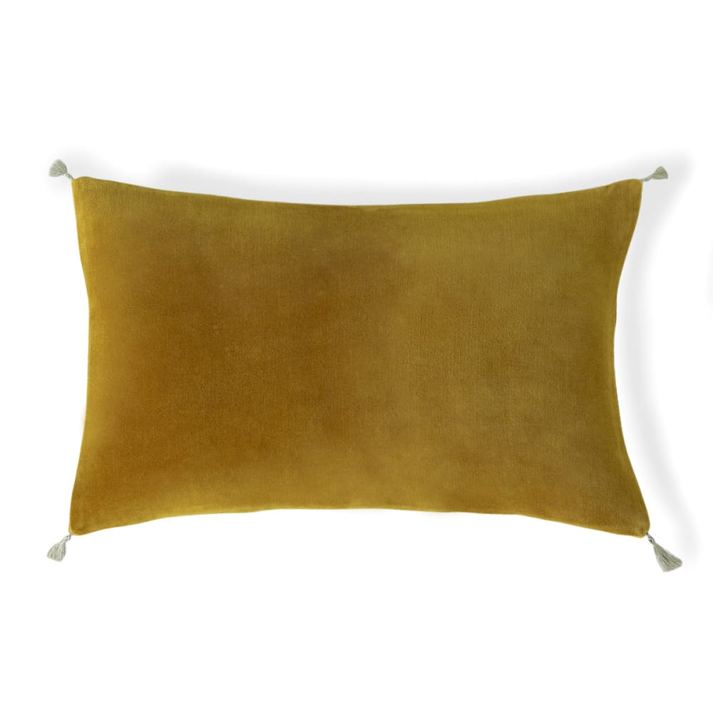 Coussin velours de coton moutarde 50x30