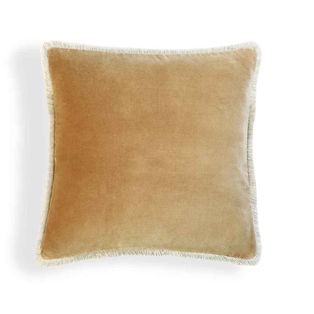 Coussin velours de coton camel 50x50