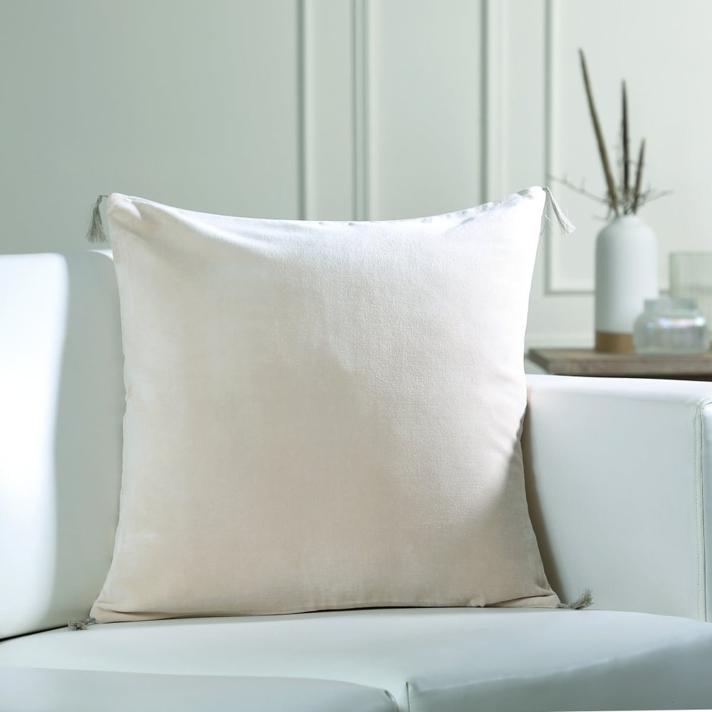 Coussin velours de coton 50x50 craie - Maisons du Monde