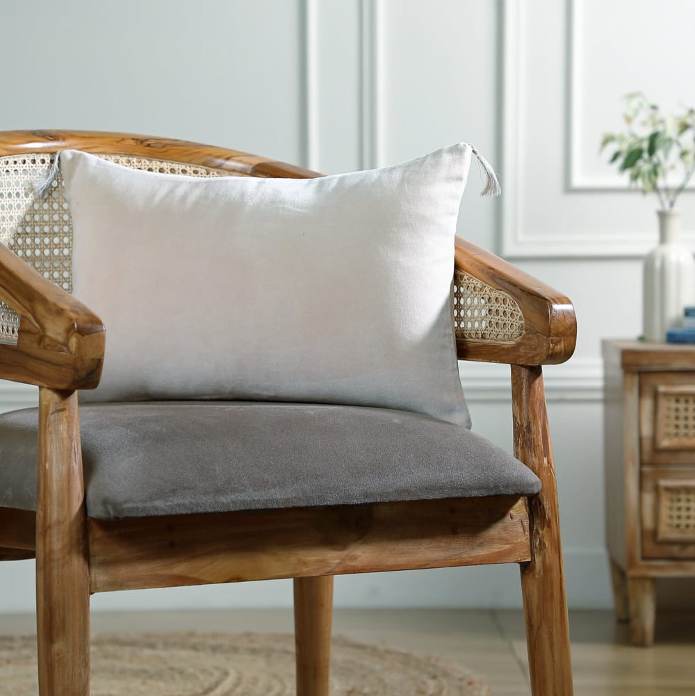 Coussin velours de coton 50x30 craie - Maisons du Monde