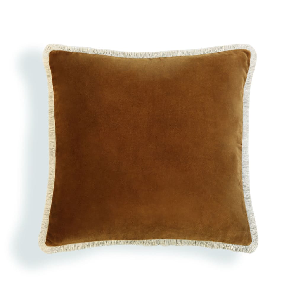 Coussin velours de coton brun tabac 50x50