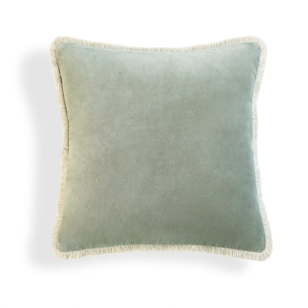 Febronie Coussin velours de coton 50x50 vert de gris style classique chic Certifié Oeko-Tex