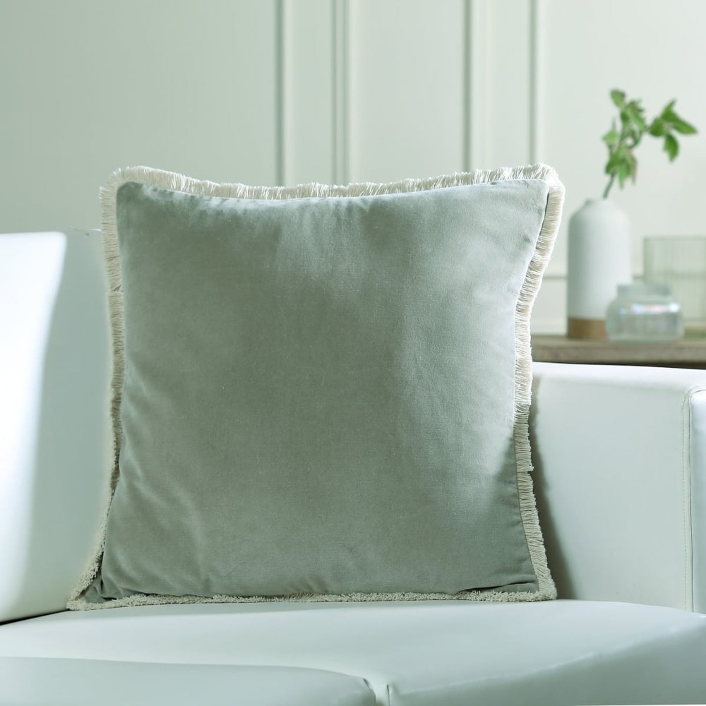 Coussin velours de coton 50x50 vert de gris - Maisons du Monde