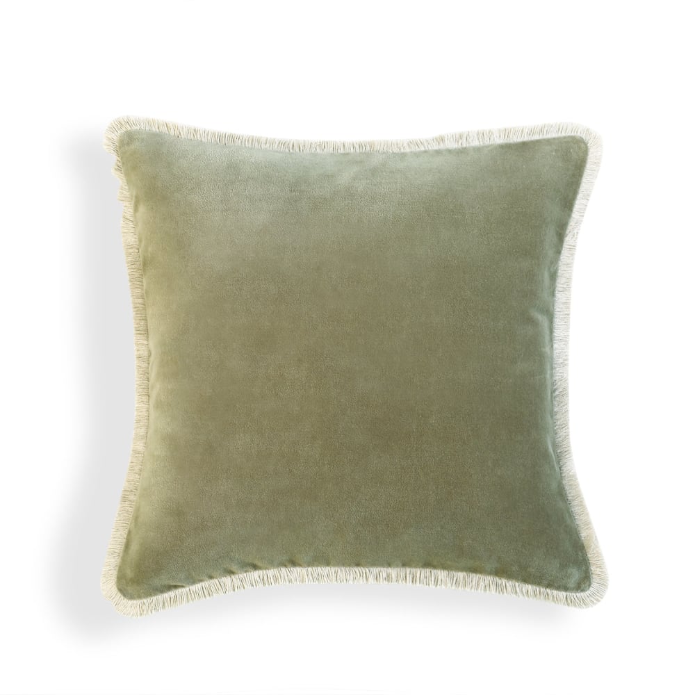 Coussin velours de coton vert kaki 50x50