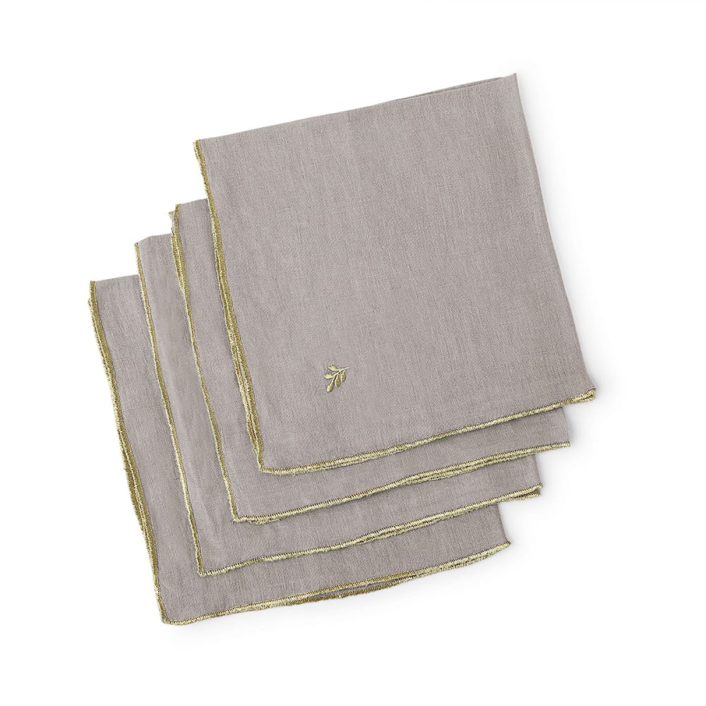 Lot de 4 serviettes de table lin lavé naturel & or 45x45