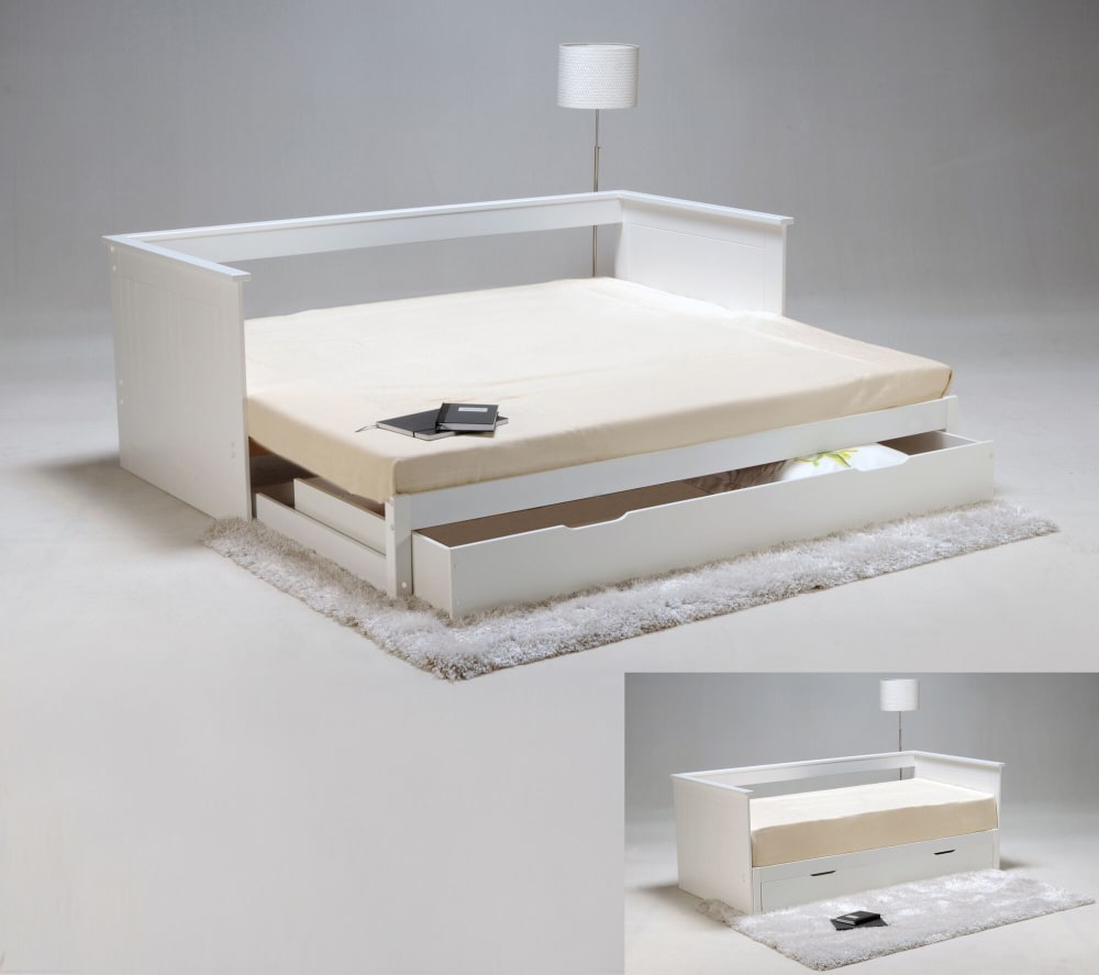 Banquette extensible avec sommier et tiroir, blanc, 90x190 cm (Weber industries) - Image 1