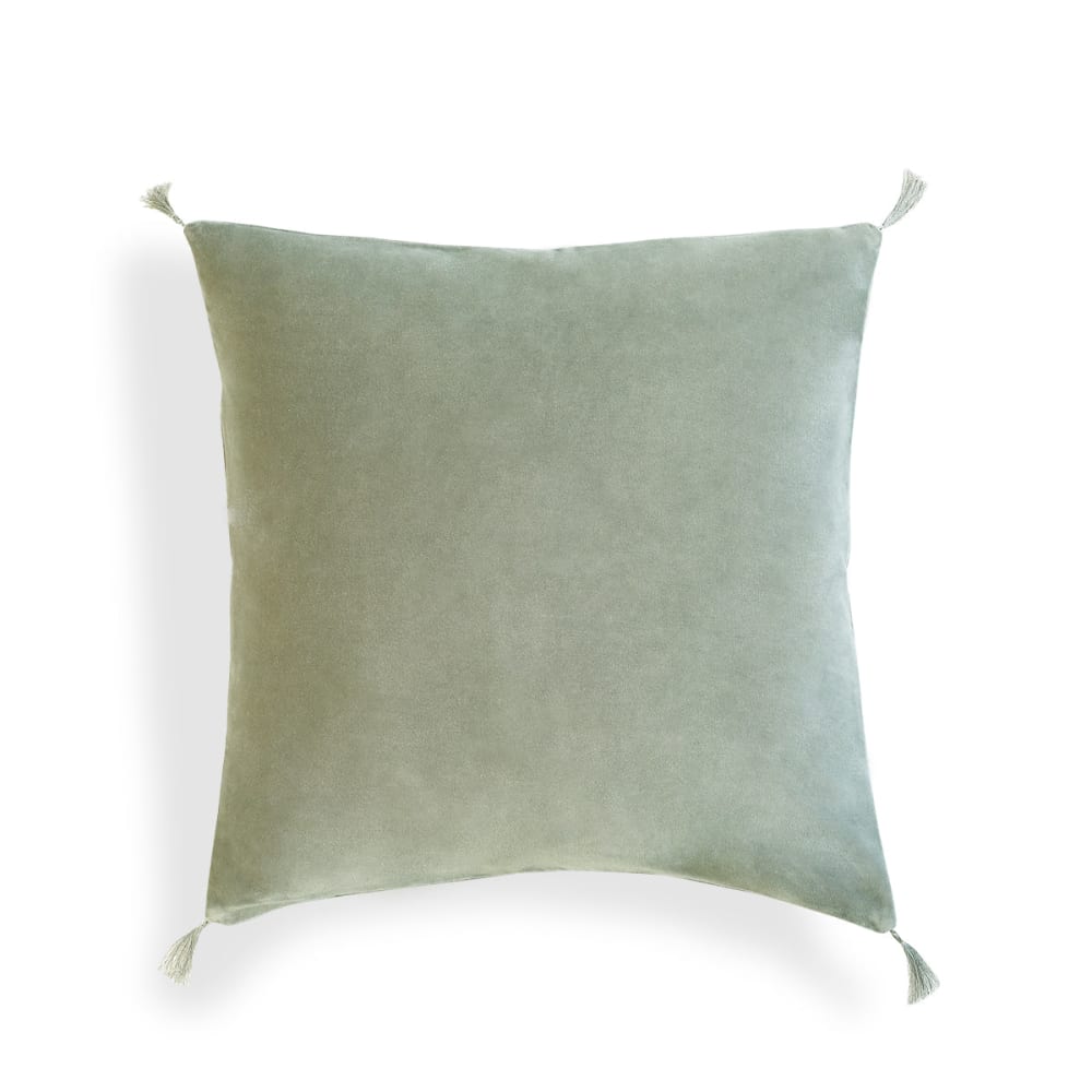 Febronie Housse de coussin velours de coton 50x50 vert de gris style classique chic Certifié Oeko-Tex