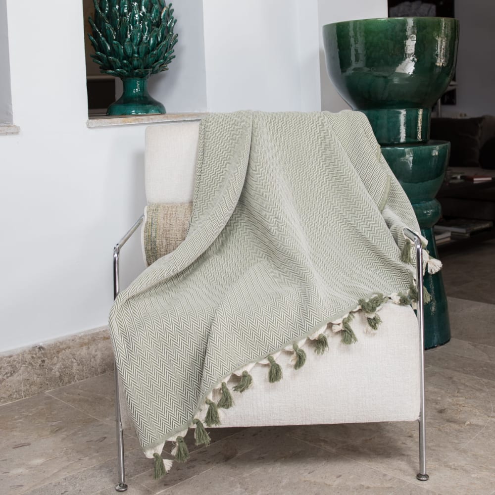 Plaid coton vert olive 160x250 - Maisons du Monde