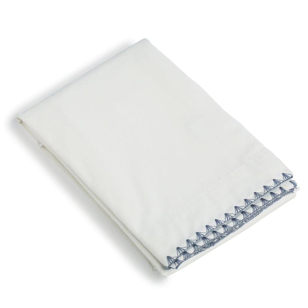 Drap plat percale de coton 240x300 blanc & bleu denim — vue 3