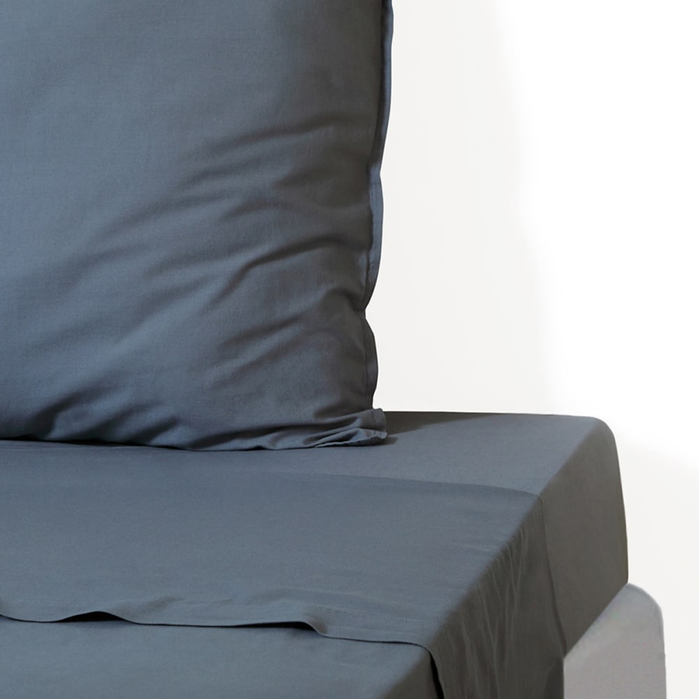 Drap plat coton lavé 240x300 bleu orage Drap plat coton lavé 240x300 bleu orage