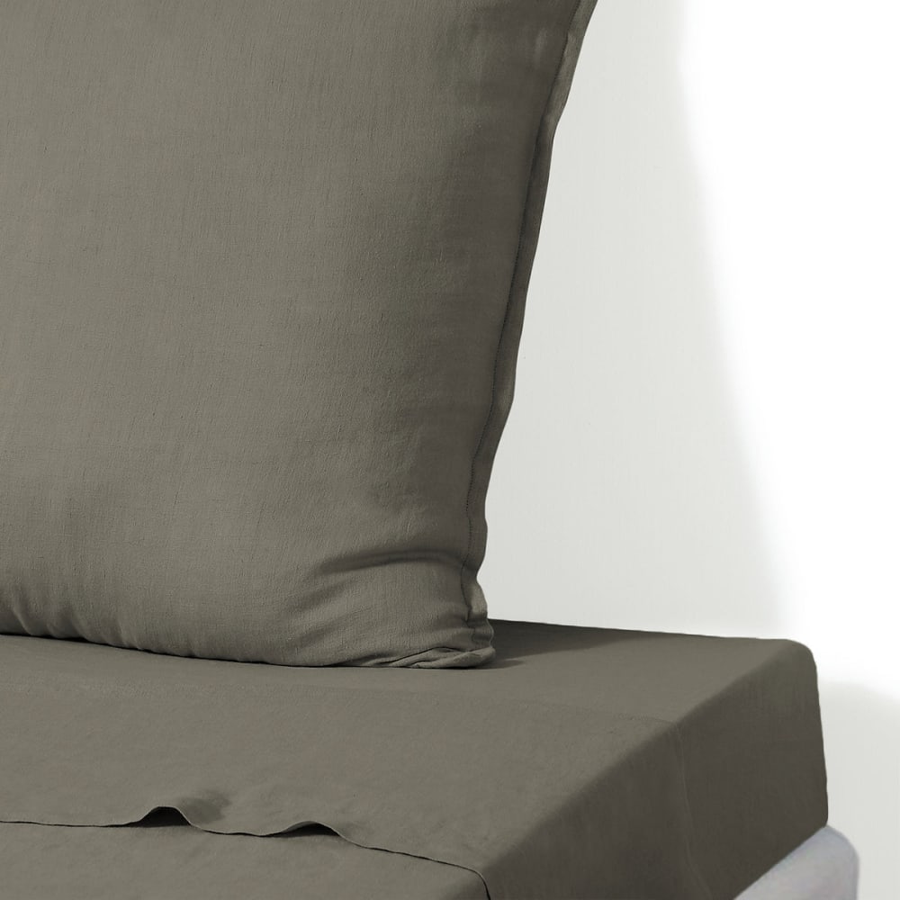 Drap plat lin lavé 270x300 vert kaki