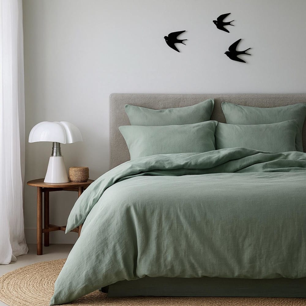 Drap plat coton lavé 240x300 vert céladon — vue 4