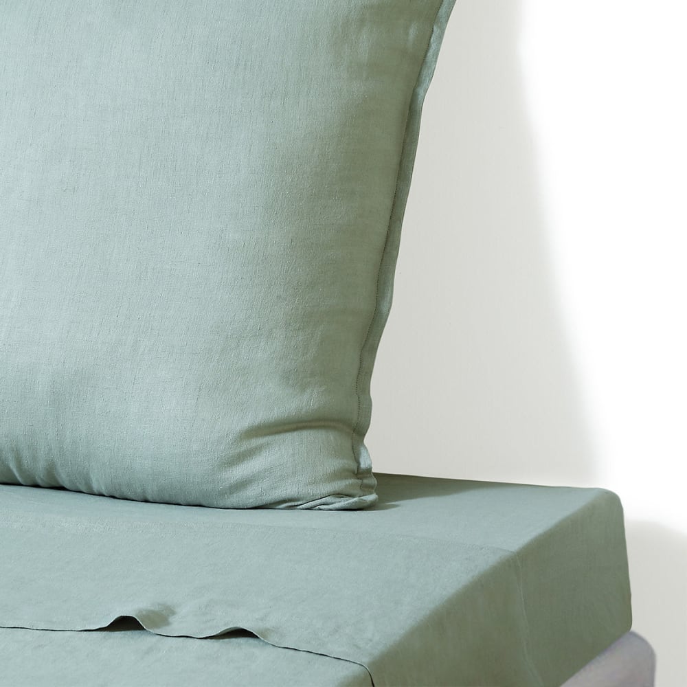 Drap plat lin lavé céladon 270x300
