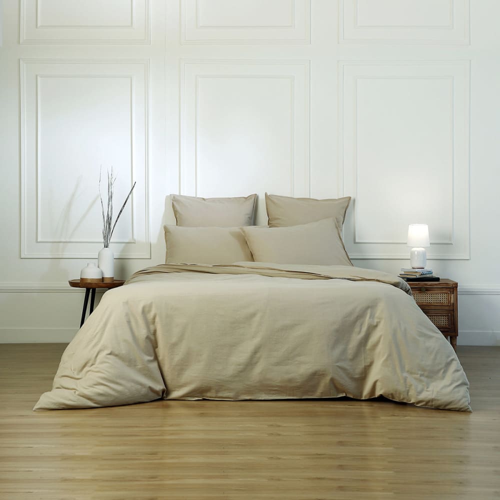 Parure + taie 80x80 coton lavé sable 135x200