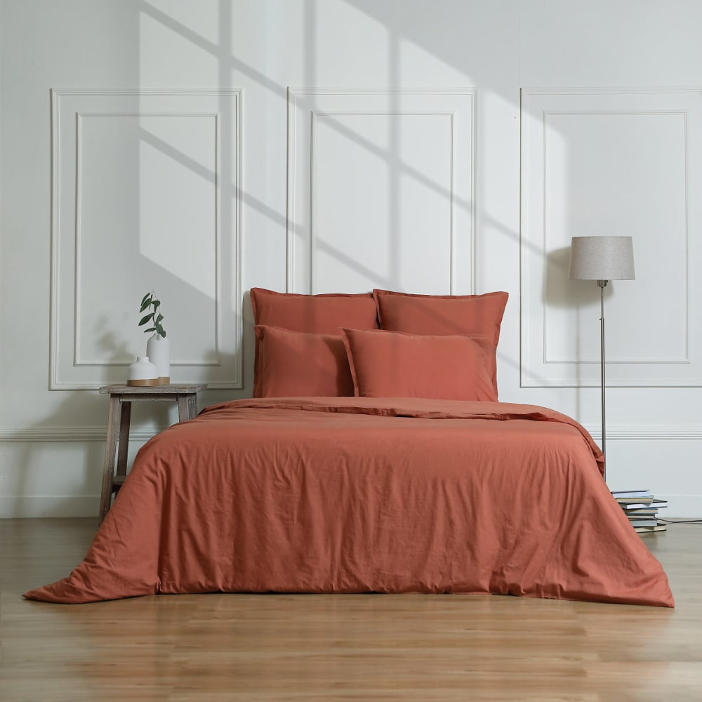 Parure + taies 65x65 percale de coton rouge toscane 240x220