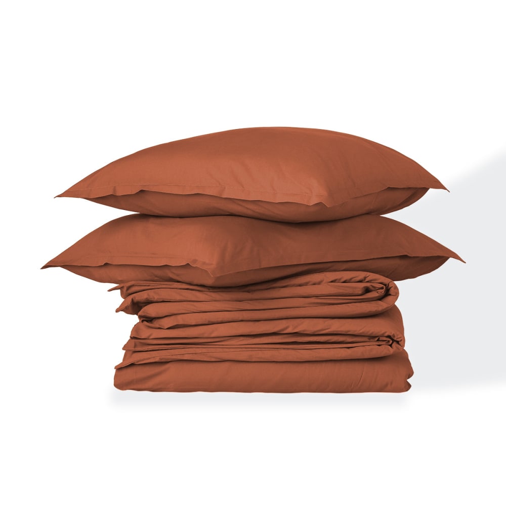 Parure + taies 65x65 percale de coton rouge toscane 240x220 - Maisons du Monde
