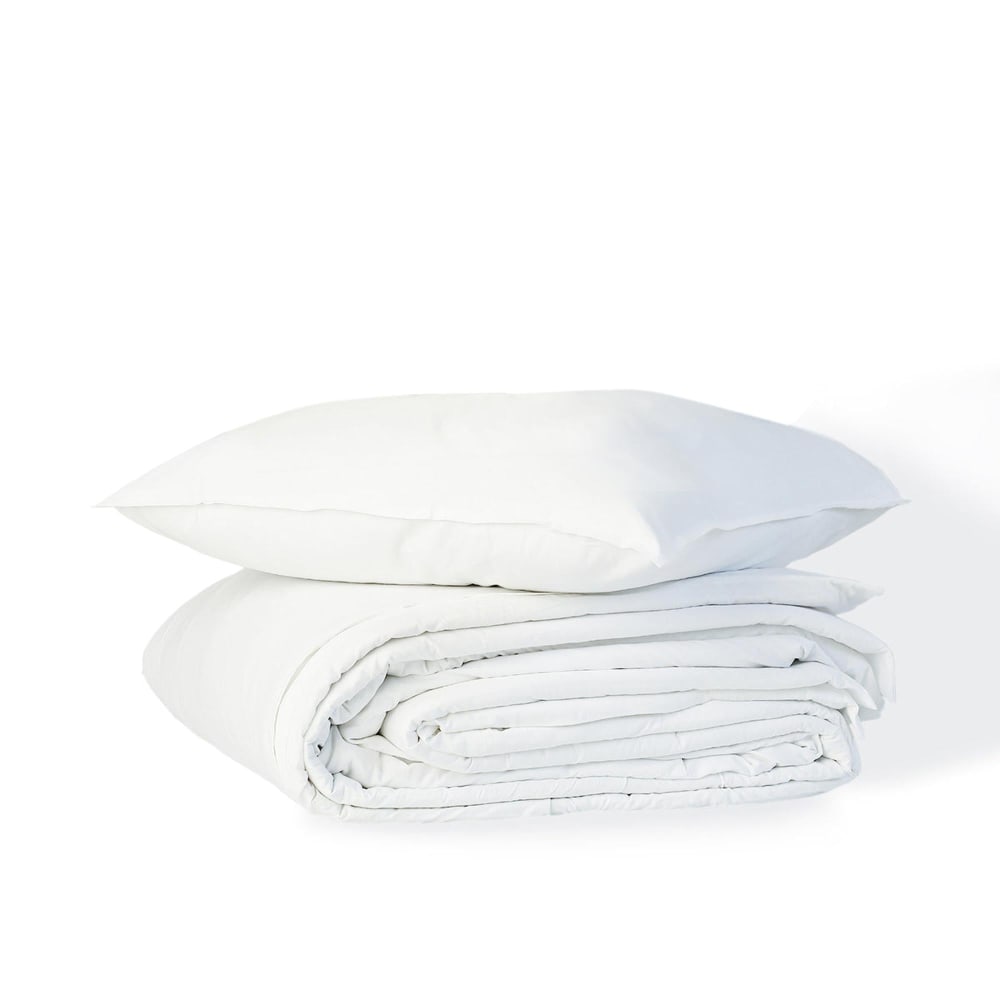 Parure + taie 80x80 coton lavé blanc 155x220 - Maisons du Monde
