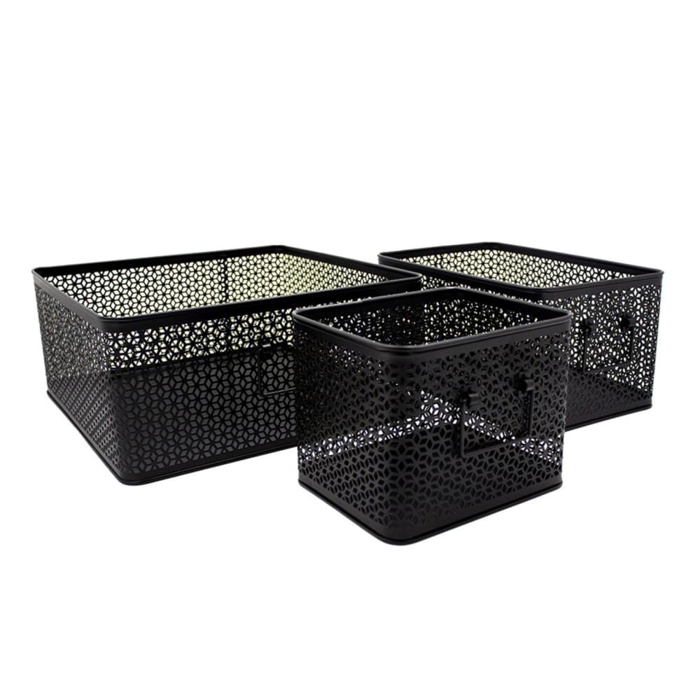 Lot de 3 paniers de rangement en métal noir 32 x 32 x 14 cm Lot de 3 paniers de rangement en métal noir 32 x 32 x 14 cm