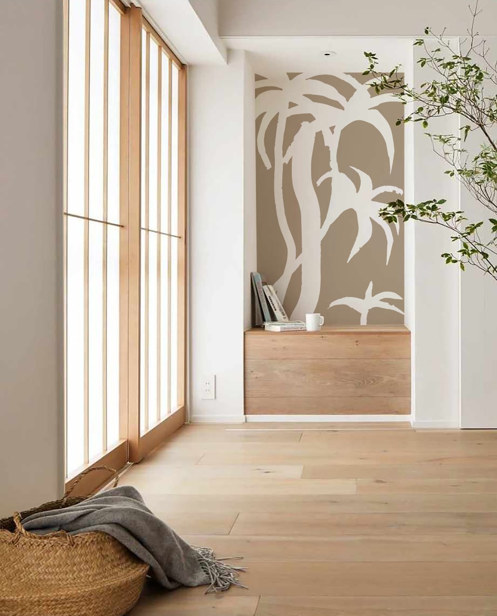 Papier peint tropical beige – h300 x l200 cm (4 lés)