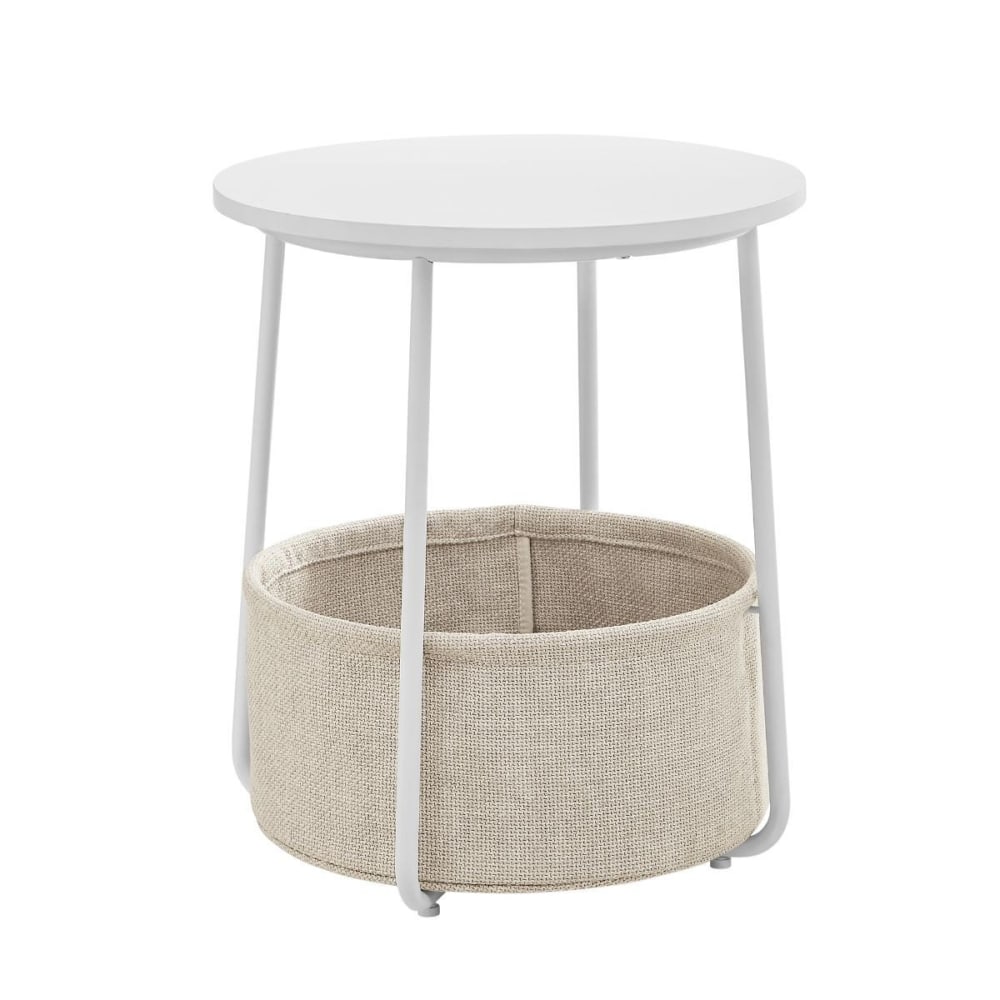 Bout de canapé rond avec panier de rangement - H51 cm - Blanc