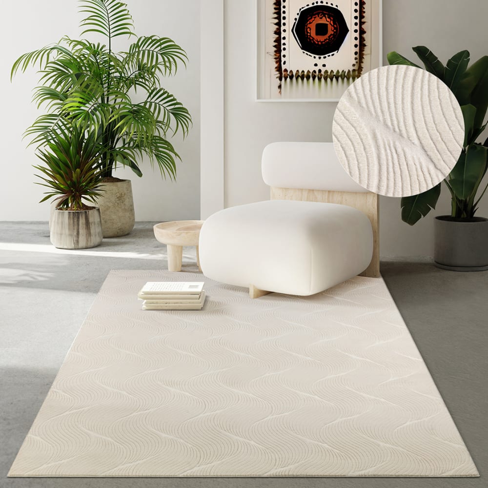 Tapis moderne salon chambre à coucher effet 3D, crème, 200 x 280 cm — vue 3