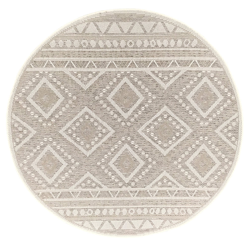 Tapis extérieur intérieur cuisine plat terrazzo, beige, 160 cm rond
