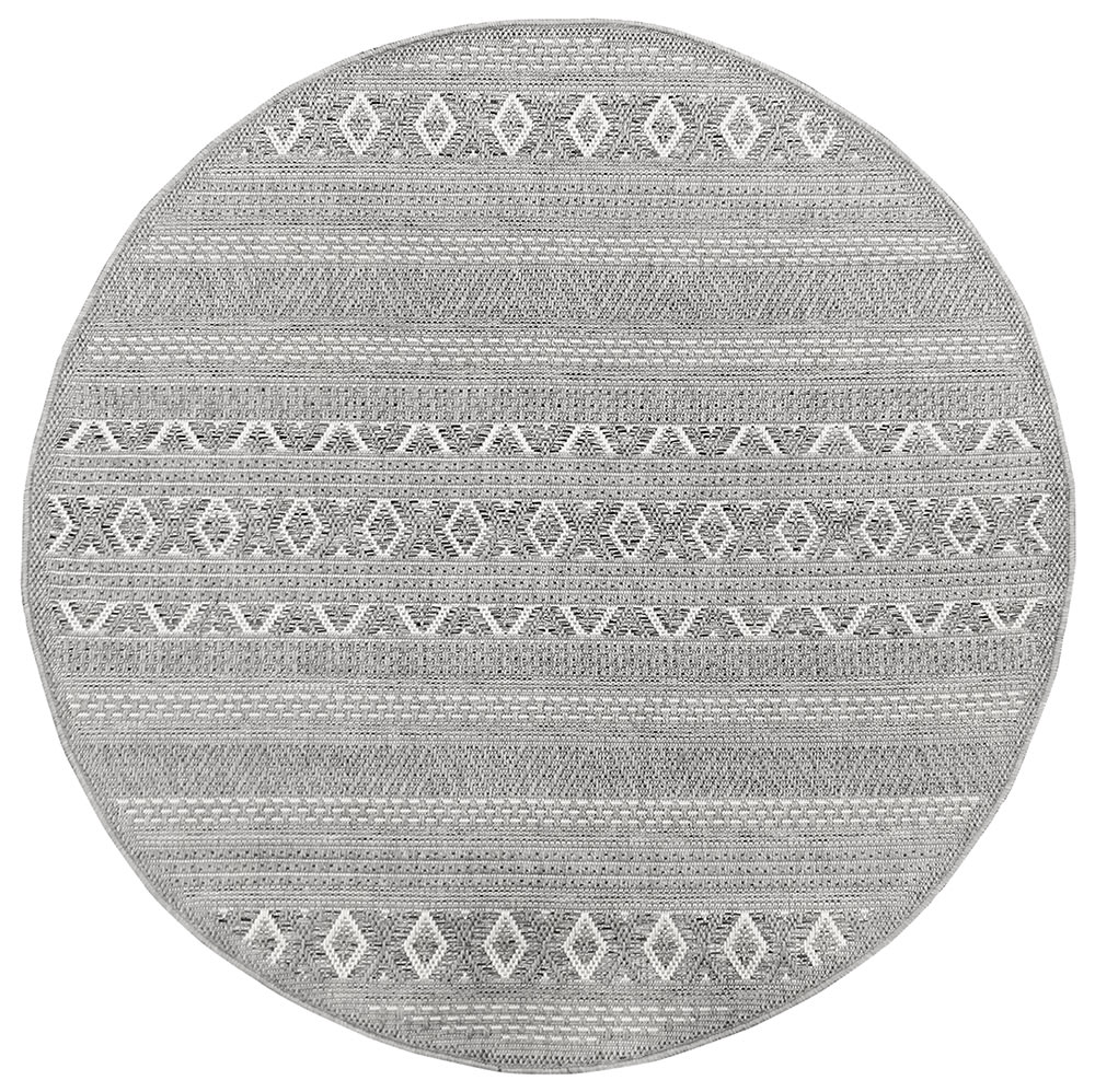 Tapis extérieur terrasse cuisine intempéries, gris, 160 cm rond