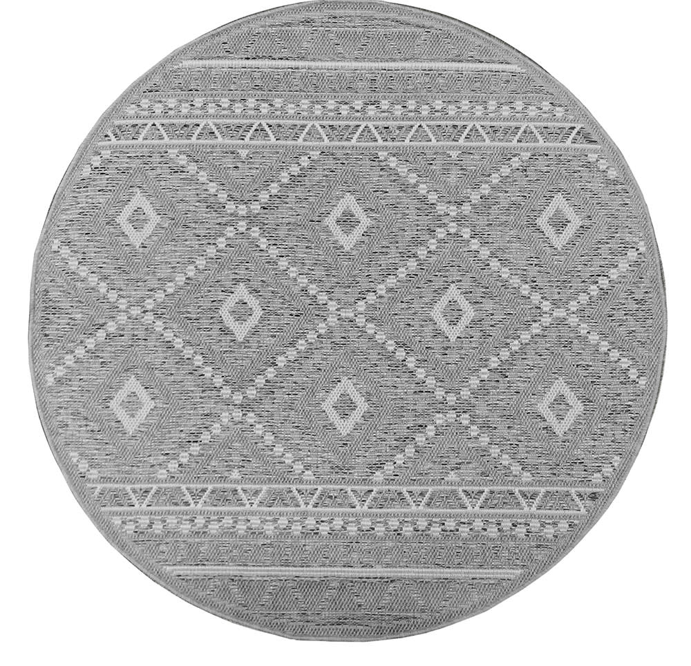 Tapis moderne intérieur extérieur, gris, 120 cm rond