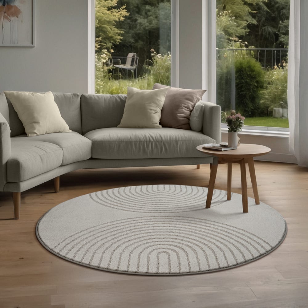 Tapis moderne salon scandinave, gris, 120 cm, ronde — vue 3