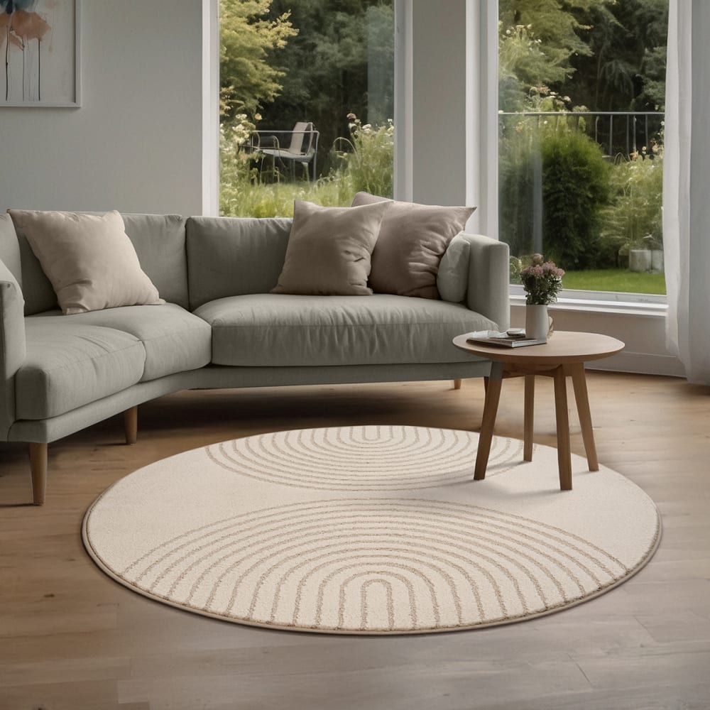 Tapis moderne salon scandinave, beige, 120 cm, ronde — vue 3