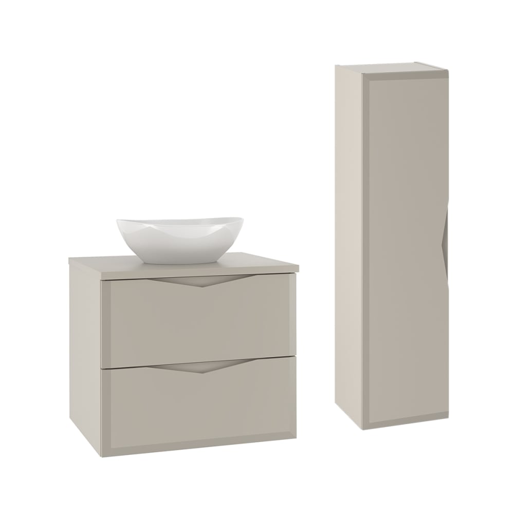Ensemble meuble vasque colonne stratifiés beige