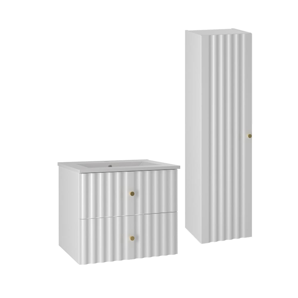 Ensemble meuble simple vasque panneaux mélaminé et mdf blanc