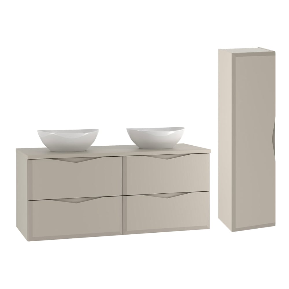 Ensemble meuble double vasque 120cm panneaux mélaminé et mdf beige Ensemble meuble double vasque 120cm panneaux mélaminé et mdf beige
