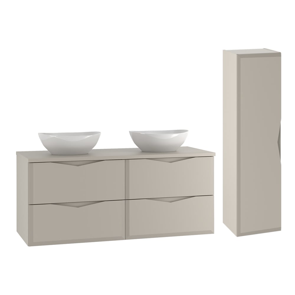 Ensemble meuble double vasque colonne stratifiés beige
