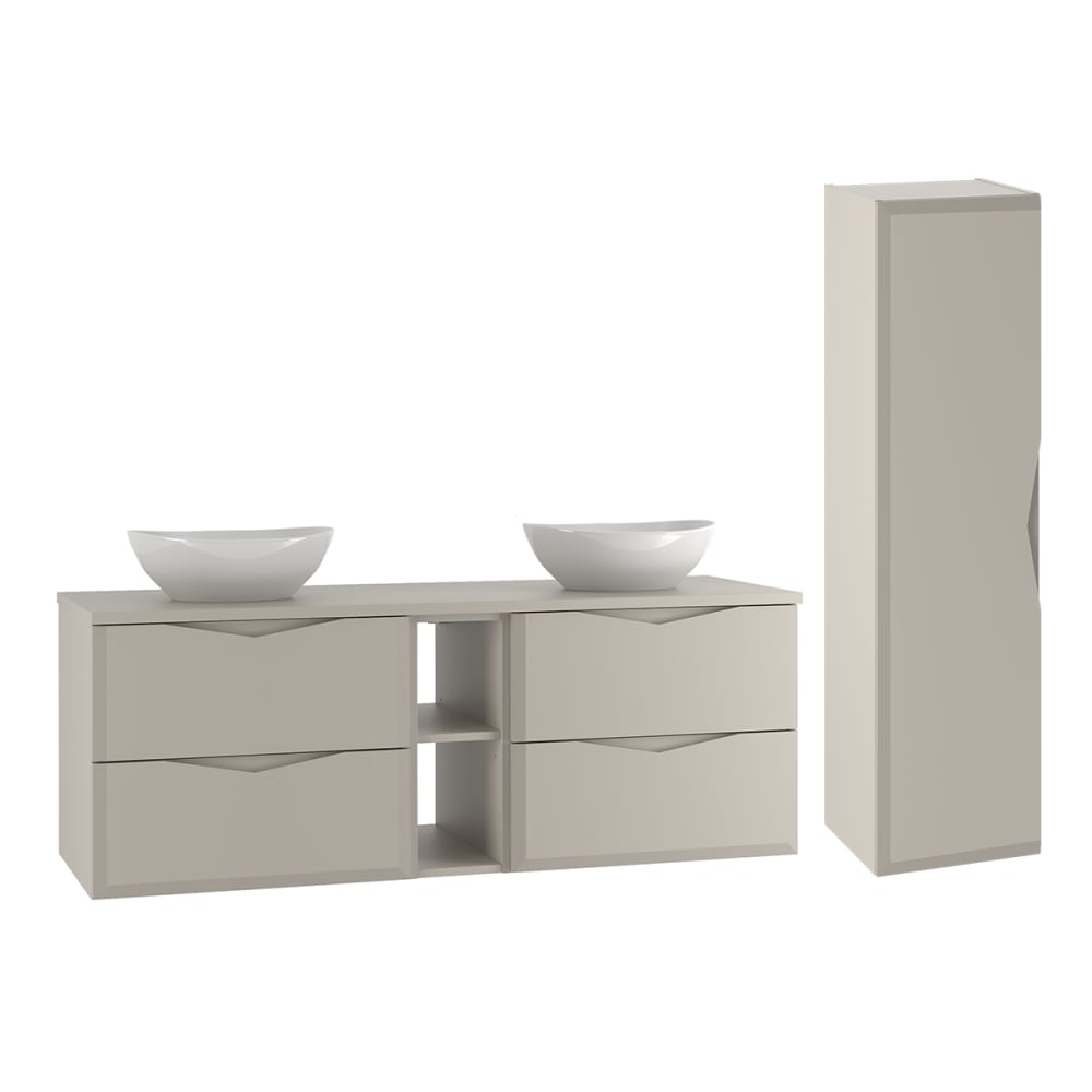 Ensemble meuble double vasque colonne stratifiés beige