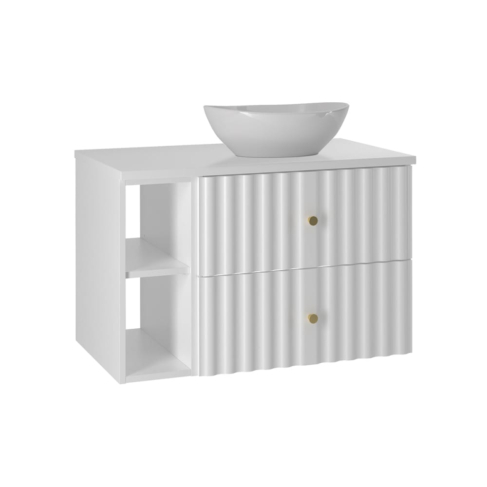 Petits meubles Meuble simple vasque 80cm 2 niches panneaux mélaminé et mdf blanc Blanc Panneau De Particules - 81x52x47cm