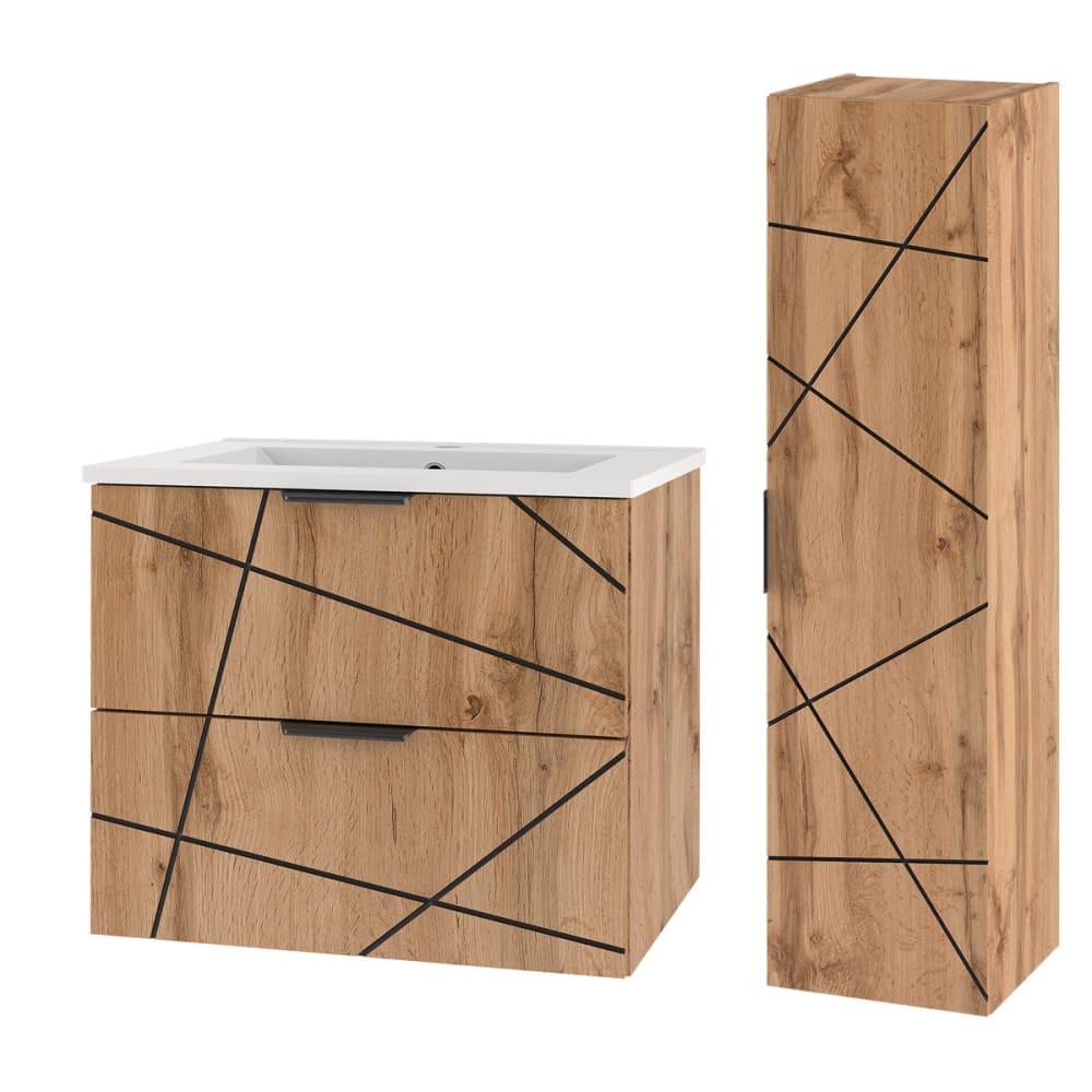 Ensemble meuble simple vasque panneaux mélaminé et mdf marron