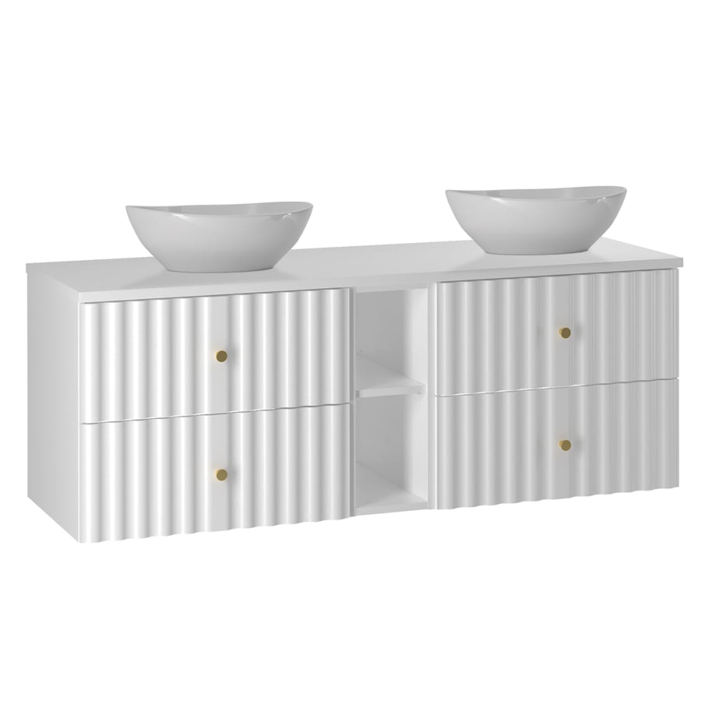 Petits meubles Meuble double vasque 140cm 2 niches panneaux mélaminé et mdf blanc Blanc Panneau De Particules - 141x52x47cm