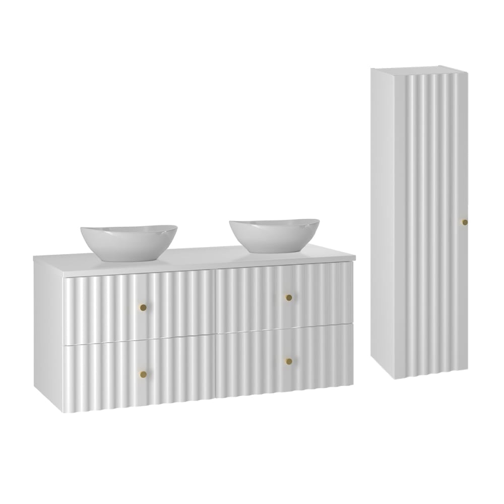 Ensemble meuble double vasque 120cm panneaux mélaminé et mdf blanc Ensemble meuble double vasque 120cm panneaux mélaminé et mdf blanc