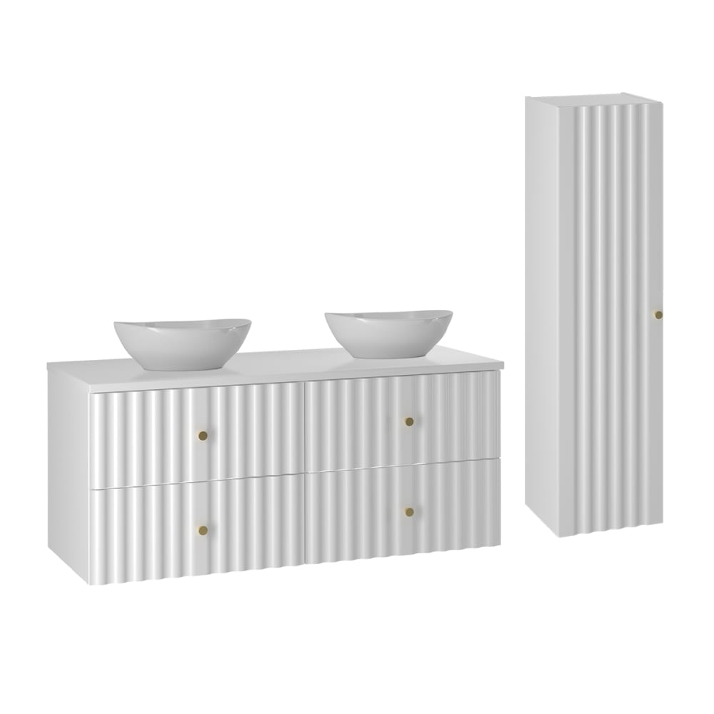 Ensemble meuble double vasque colonne stratifiés blanc