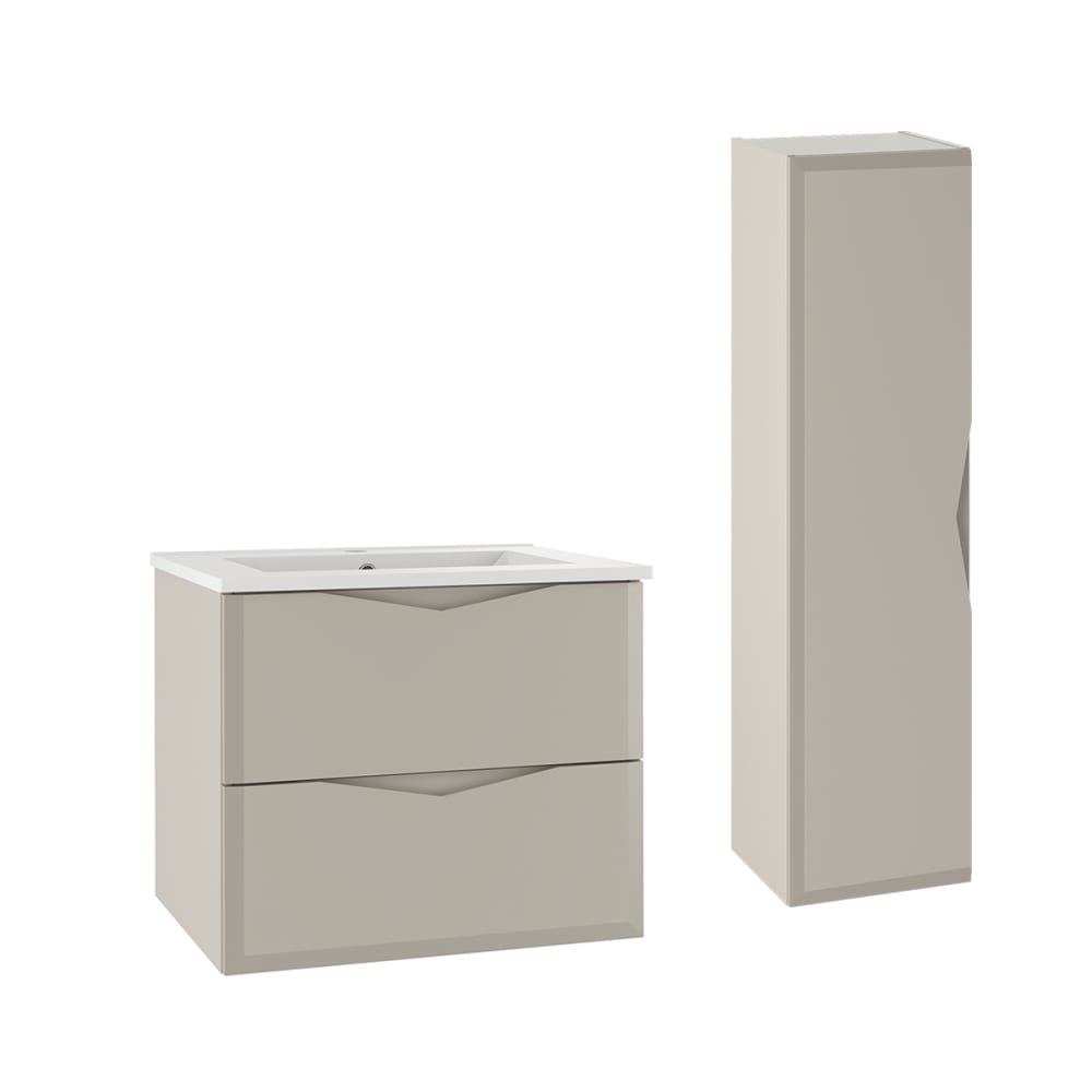 Ensemble meuble vasque encastrée colonne stratifiés beige