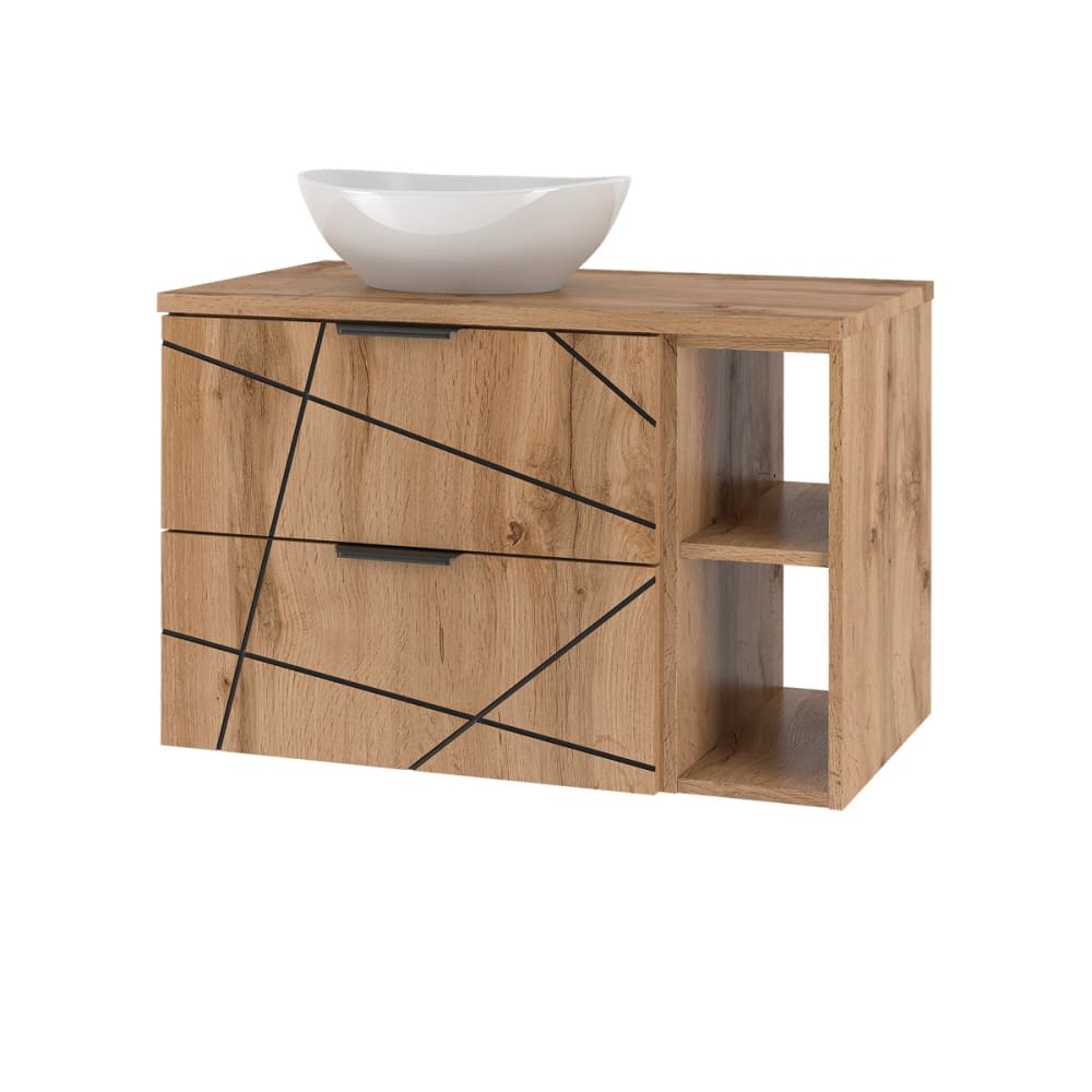 Meuble simple vasque 80cm 2 niches panneaux mélaminé et mdf marron - Maisons du Monde