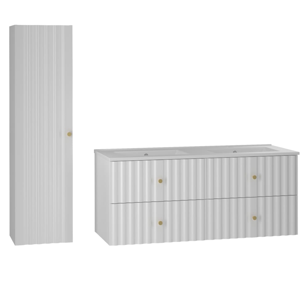 Ensemble meuble double vasque encastrée colonne stratifiés blanc