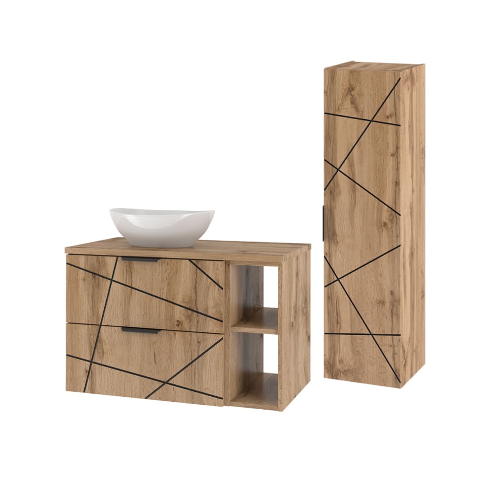 Ensemble meuble vasque colonne stratifiés beige