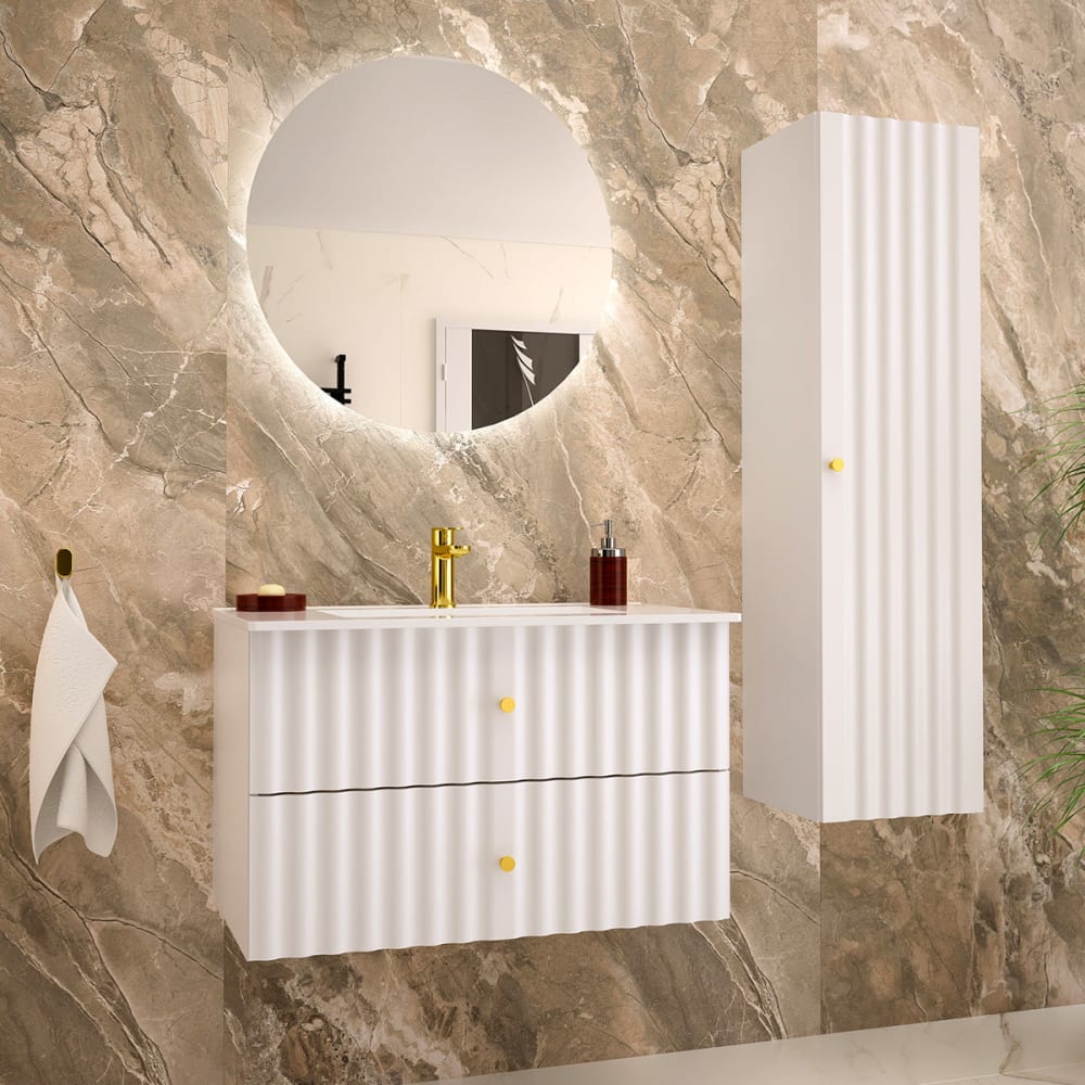 conjunto de muebles con lavabo paneles de melamina y de mdf blanco