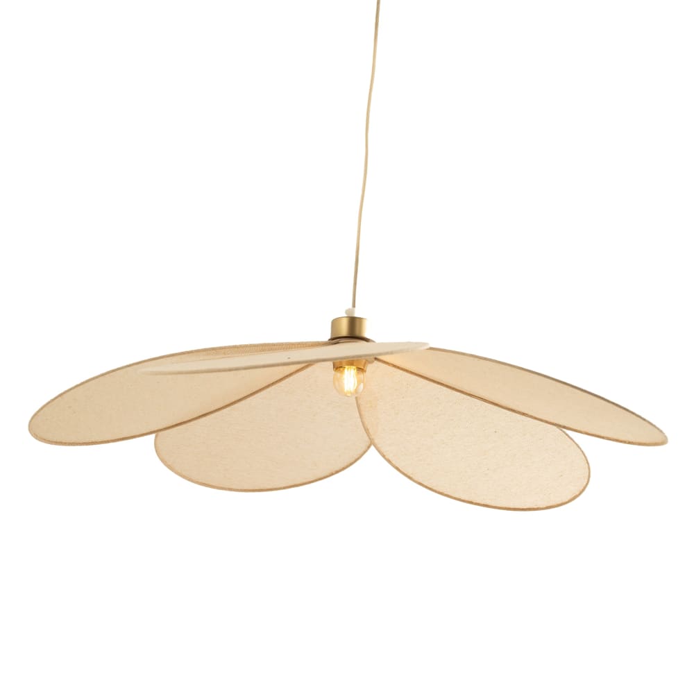 Maison Pavane Beige Stoff- und goldfarbene Metall-Pendelleuchte 75 cm style landhaus Beige Stoff