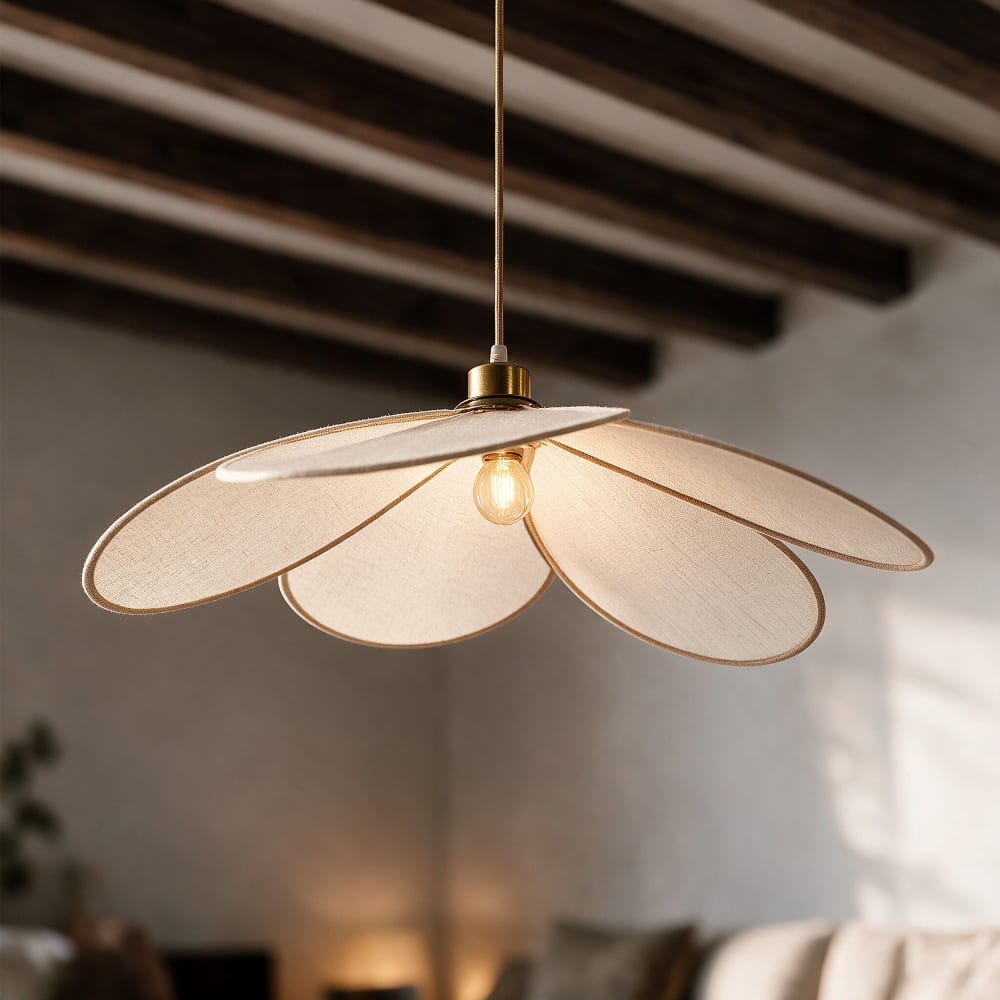 Suspension pétale en tissu beige et métal doré 75 cm - Maisons du Monde
