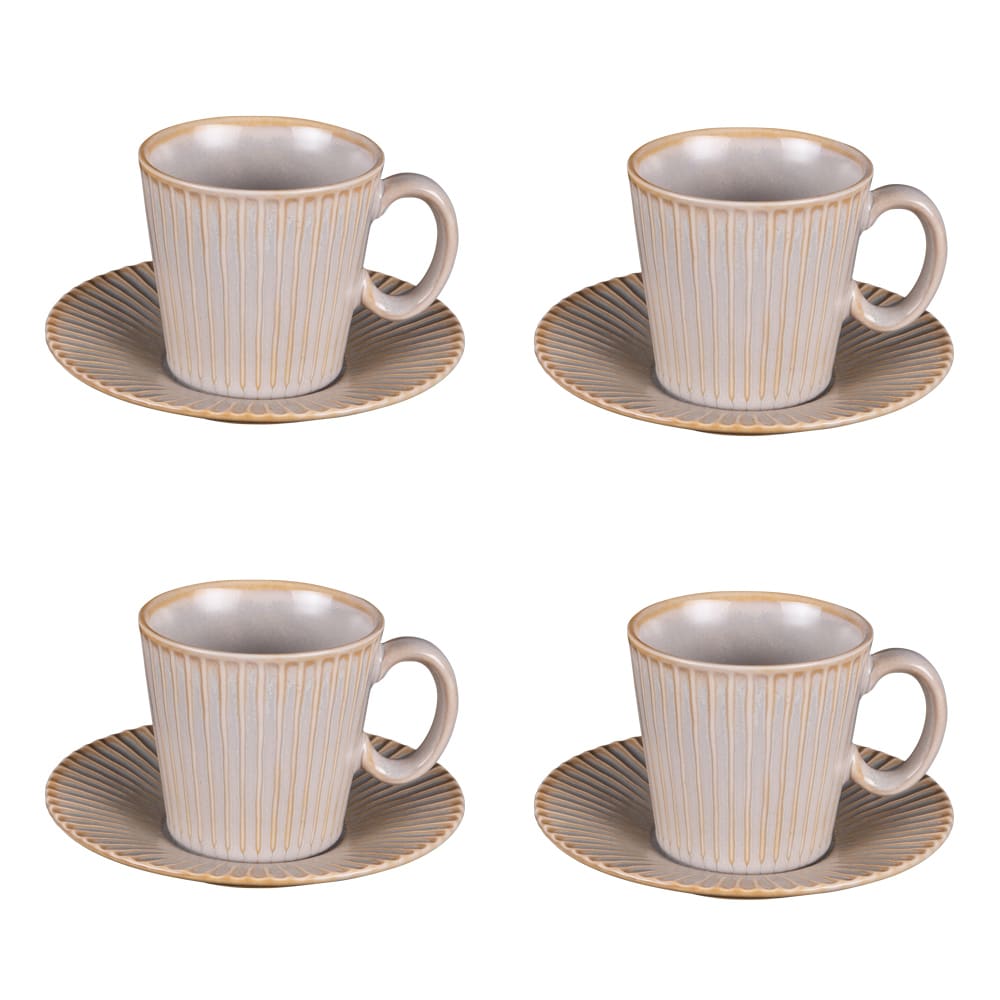 Coffret de 4 tasses à café avec sous tasses liv gris en porcelaine